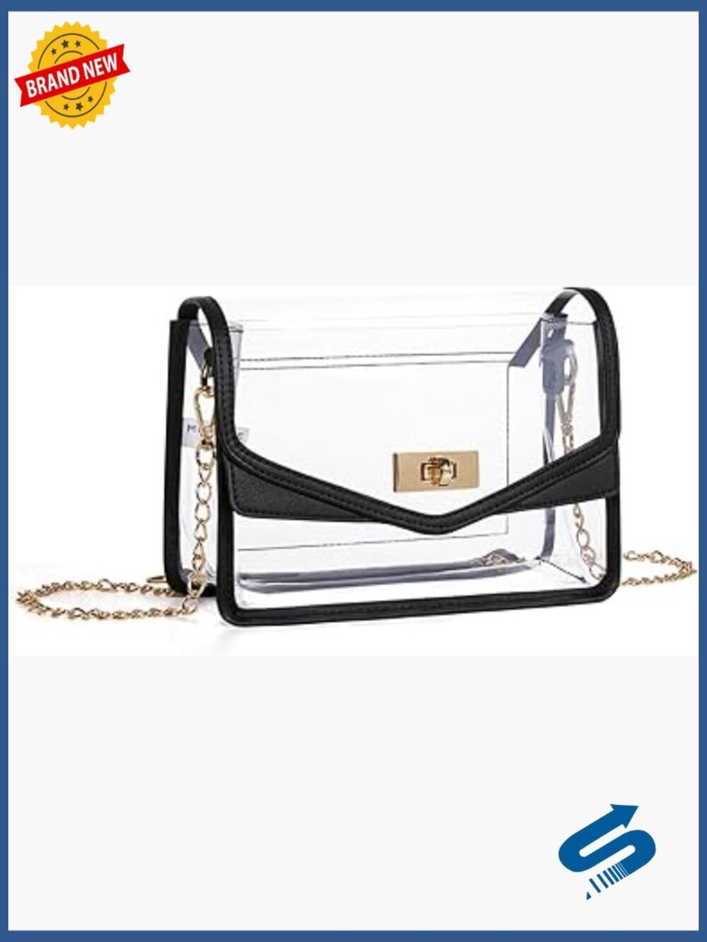 Clear Stadium Approved Crossbody Bag PVC Leather Trim Adjustable Chain